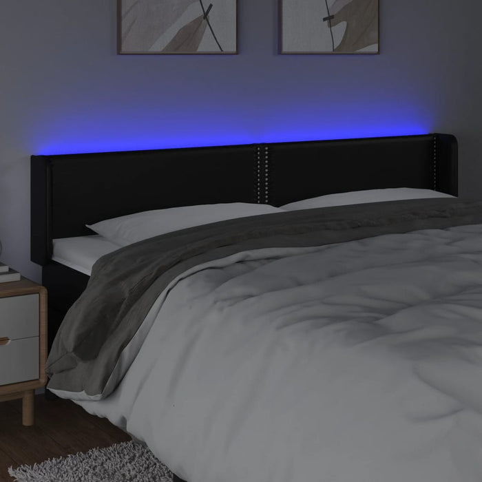 Tăblie de pat cu LED, negru, 203x16x78/88 cm, piele ecologică - WALTI WALTI