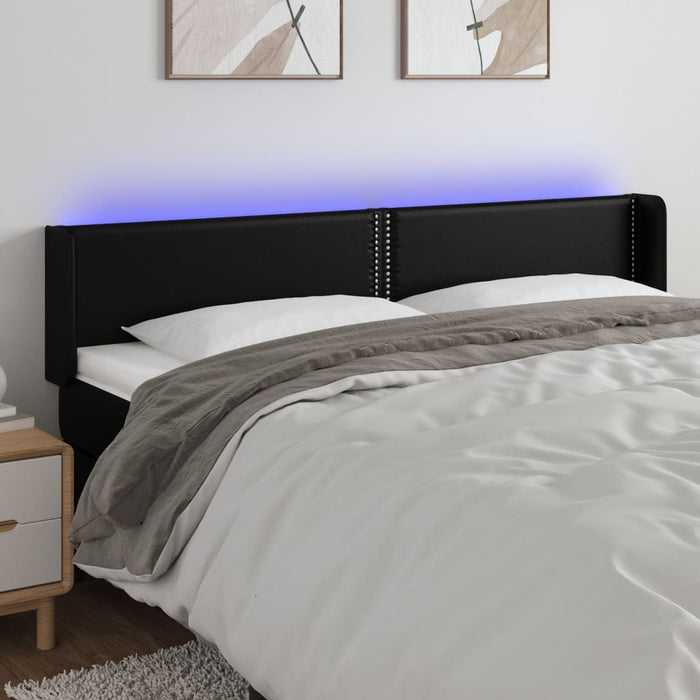 Tăblie de pat cu LED, negru, 203x16x78/88 cm, piele ecologică - WALTI WALTI