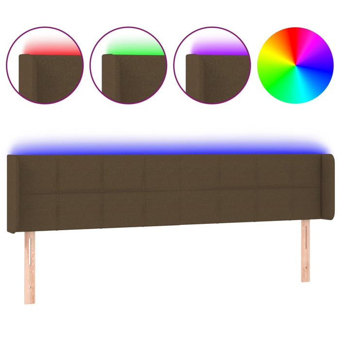Tăblie de pat cu LED, maro închis, 163x16x78/88 cm, textil WALTI