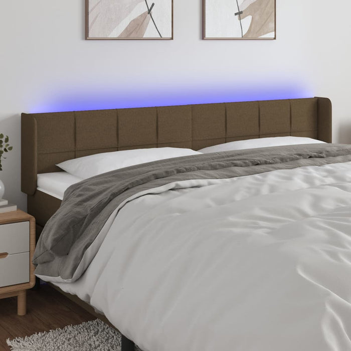 Tăblie de pat cu LED, maro închis, 163x16x78/88 cm, textil WALTI