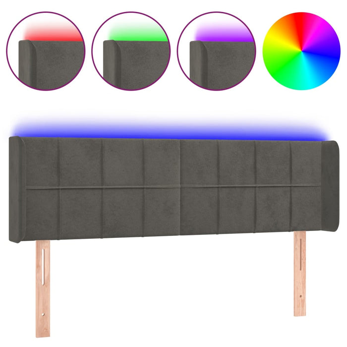 Tăblie de pat cu LED, gri închis, 147x16x78/88 cm, catifea - WALTI WALTI