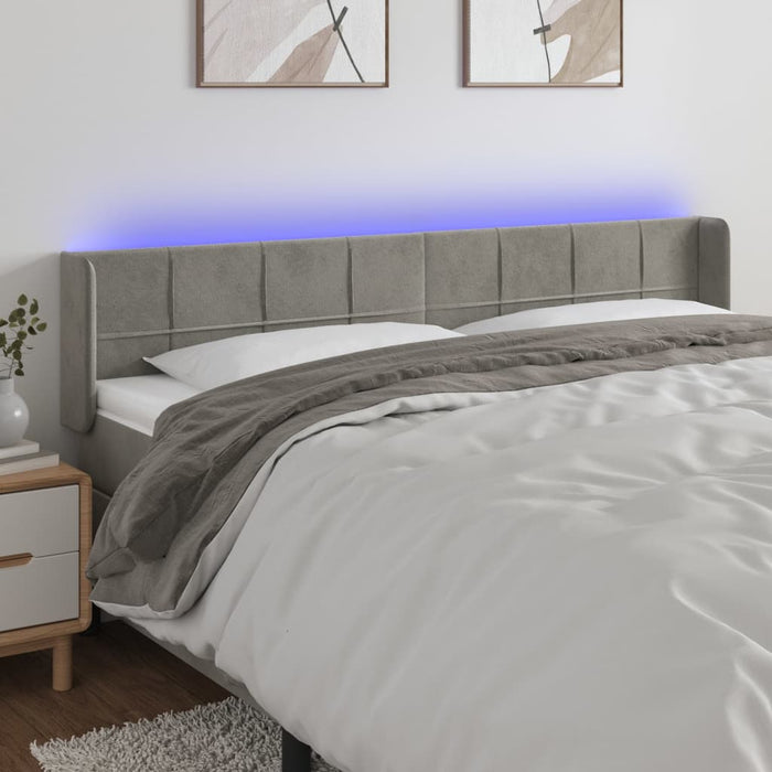 Tăblie de pat cu LED, gri deschis, 183x16x78/88 cm, catifea - WALTI WALTI