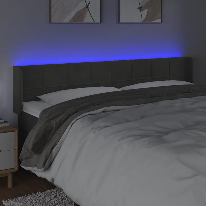 Tăblie de pat cu LED gri închis 183x16x78/88 cm catifea - WALTI WALTI