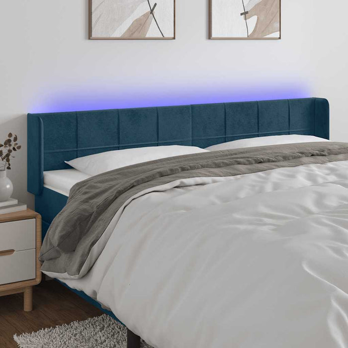 Tăblie de pat cu LED, albastru închis, 203x16x78/88 cm, catifea - WALTI WALTI