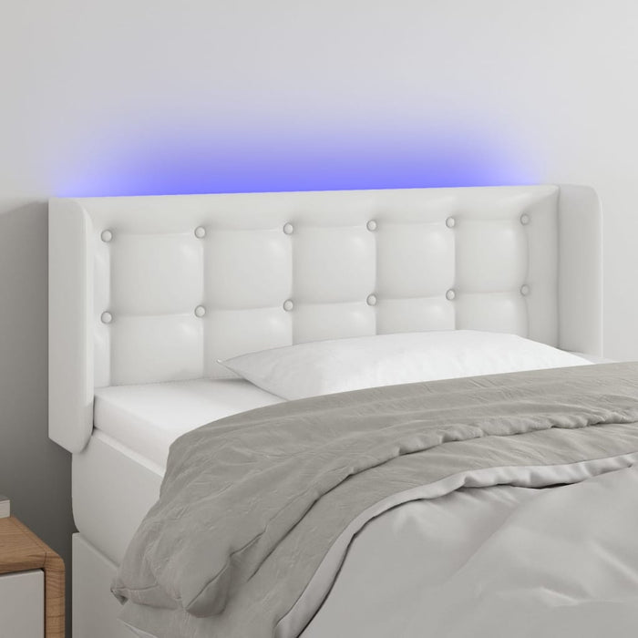 Tăblie de pat cu LED, alb, 93x16x78/88 cm, piele ecologică WALTI