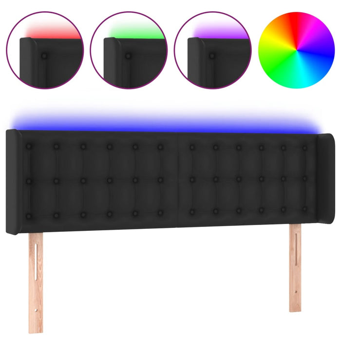 Tăblie de pat cu LED, negru, 147x16x78/88 cm, piele ecologică - WALTI WALTI