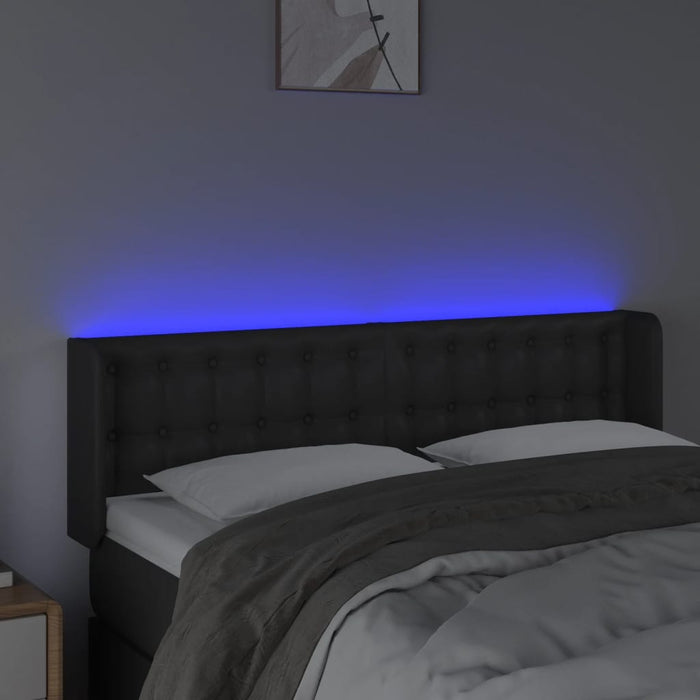 Tăblie de pat cu LED, negru, 147x16x78/88 cm, piele ecologică - WALTI WALTI