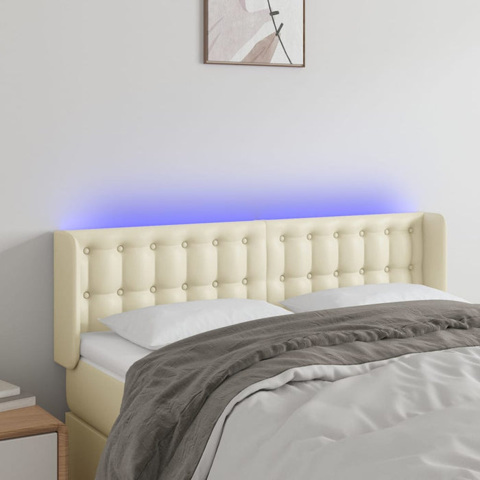 Tăblie de pat cu LED, crem, 147x16x78/88 cm, piele ecologică - WALTI WALTI