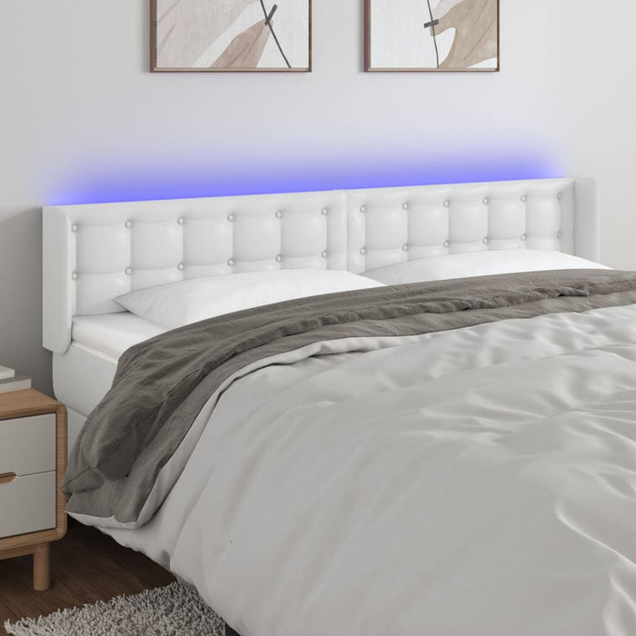 Tăblie de pat cu LED, alb, 163x16x78/88 cm, piele ecologică - WALTI WALTI