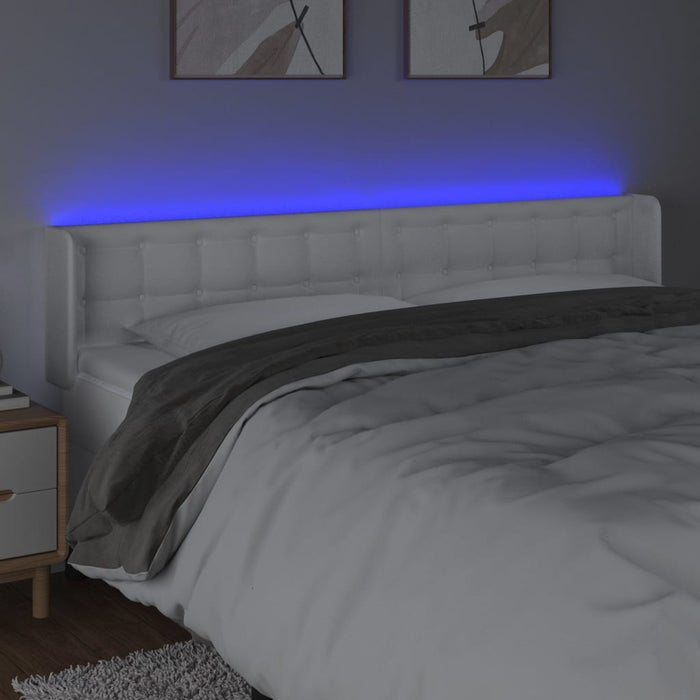 Tăblie de pat cu LED, alb, 183x16x78/88 cm, piele ecologică WALTI