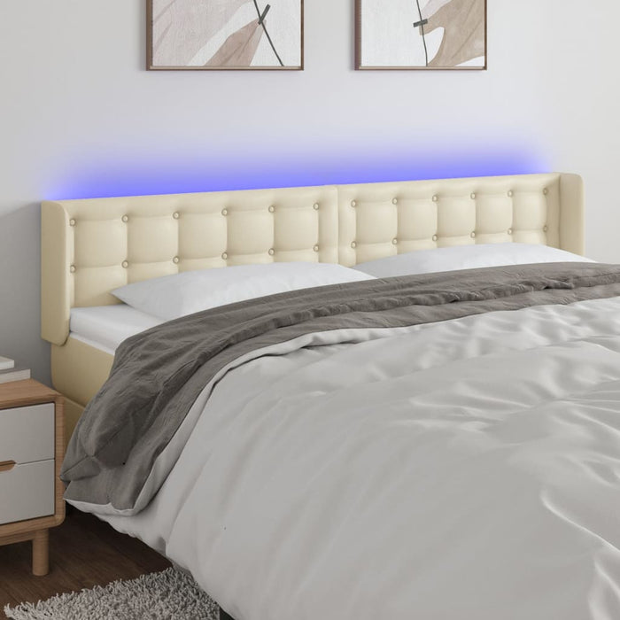 Tăblie de pat cu LED, crem, 183x16x78/88 cm, piele ecologică - WALTI WALTI