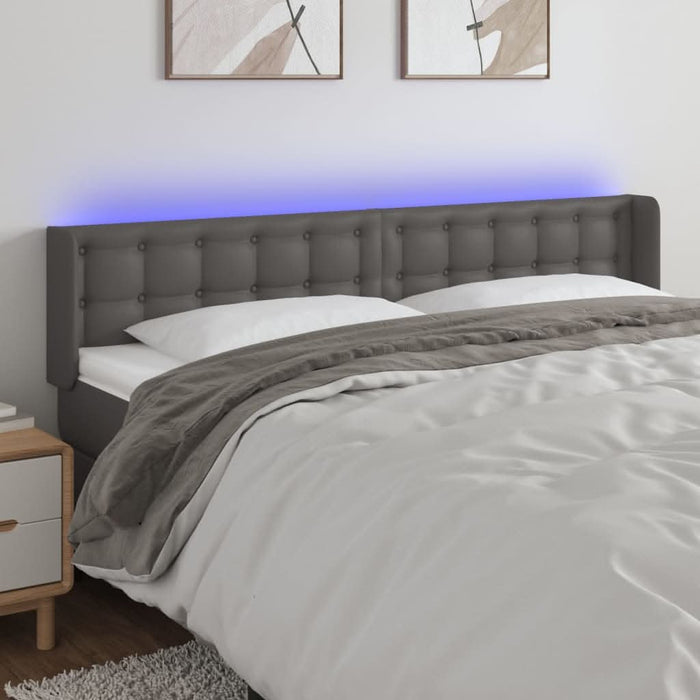 Tăblie de pat cu LED, gri, 183x16x78/88 cm, piele ecologică - WALTI WALTI