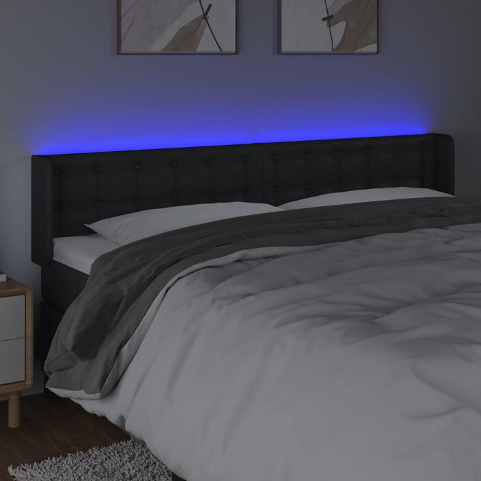 Tăblie de pat cu LED, negru, 203x16x78/88 cm, piele ecologică - WALTI WALTI