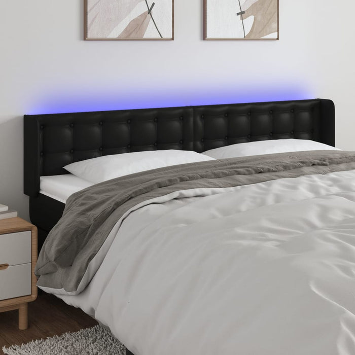 Tăblie de pat cu LED, negru, 203x16x78/88 cm, piele ecologică - WALTI WALTI