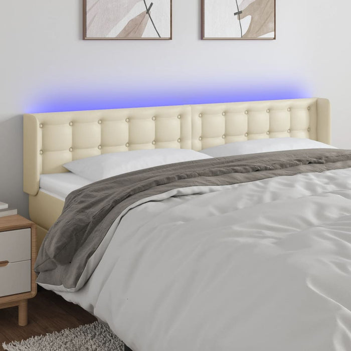 Tăblie de pat cu LED, crem, 203x16x78/88 cm, piele ecologică - WALTI WALTI