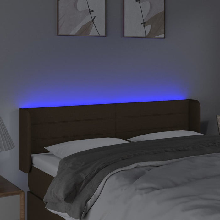 Tăblie de pat cu LED, maro închis, 147x16x78/88 cm, textil - WALTI WALTI