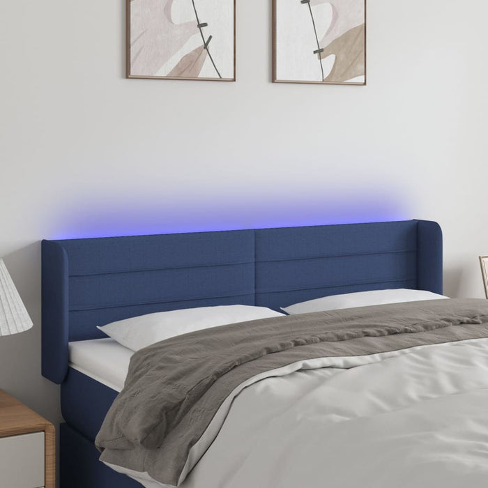 Tăblie de pat cu LED, albastru, 147x16x78/88 cm, textil - WALTI WALTI