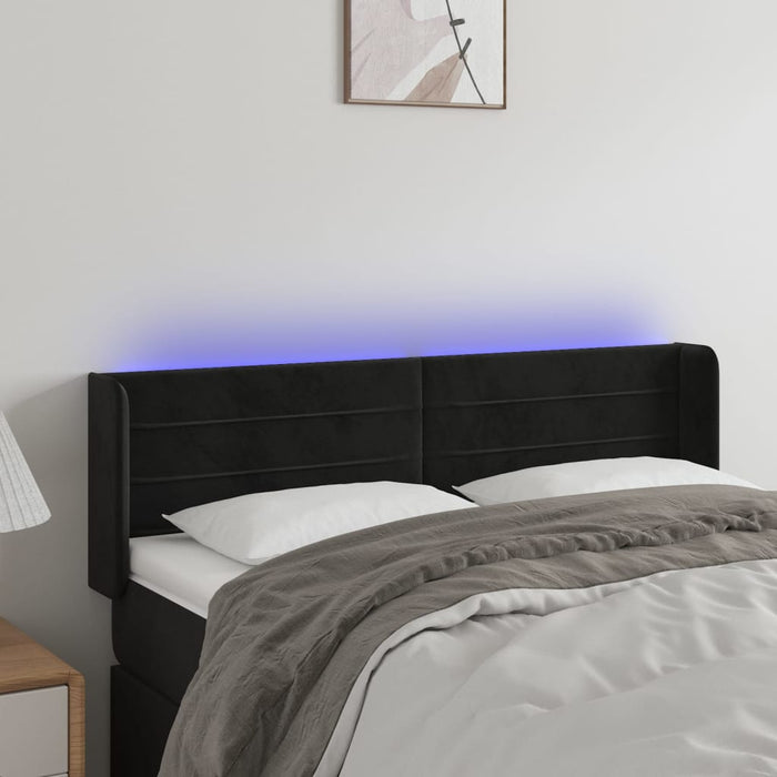Tăblie de pat cu LED, negru, 147x16x78/88 cm, catifea - WALTI WALTI