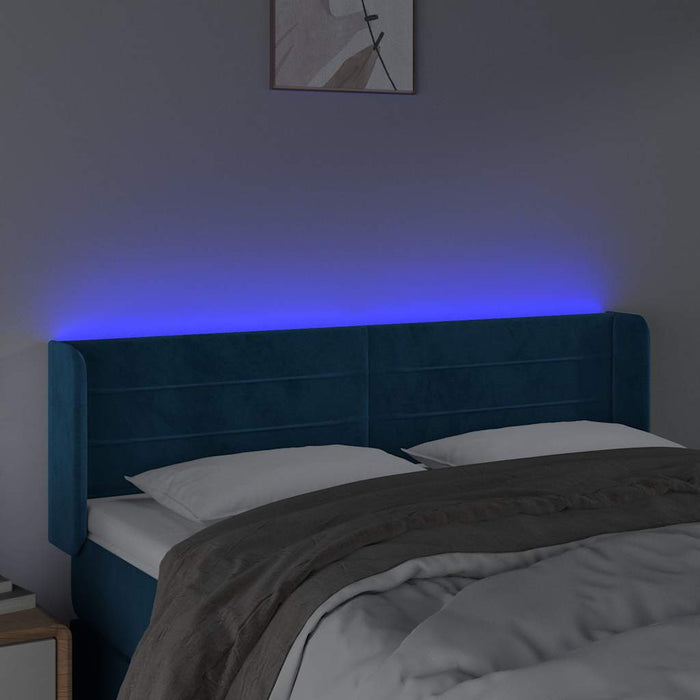 Tăblie de pat cu LED, albastru închis, 147x16x78/88 cm, catifea - WALTI WALTI