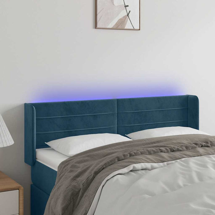 Tăblie de pat cu LED, albastru închis, 147x16x78/88 cm, catifea - WALTI WALTI