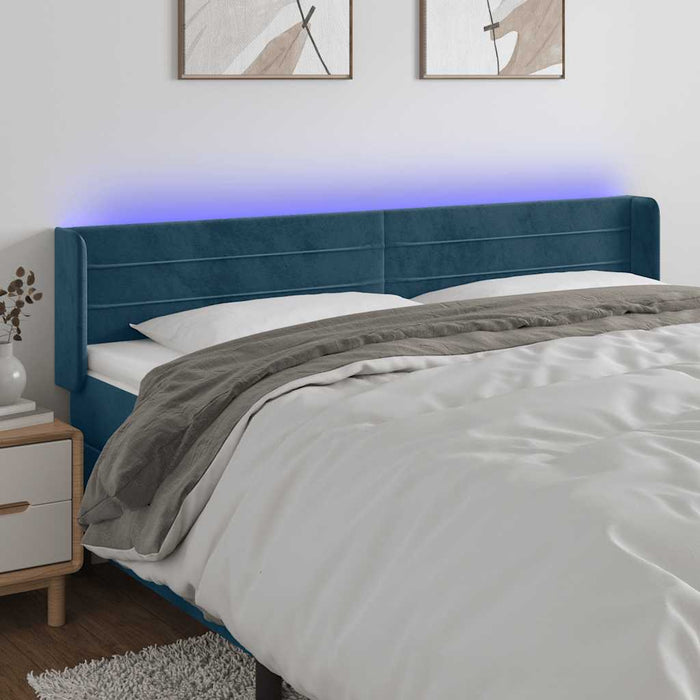 Tăblie de pat cu LED, albastru închis, 163x16x78/88 cm, catifea - WALTI WALTI