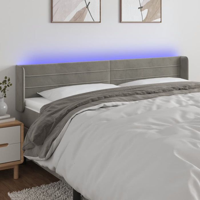 Tăblie de pat cu LED, gri deschis, 203x16x78/88 cm, catifea - WALTI WALTI