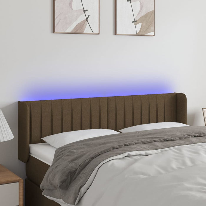 Tăblie de pat cu LED, maro închis, 147x16x78/88 cm, textil - WALTI WALTI