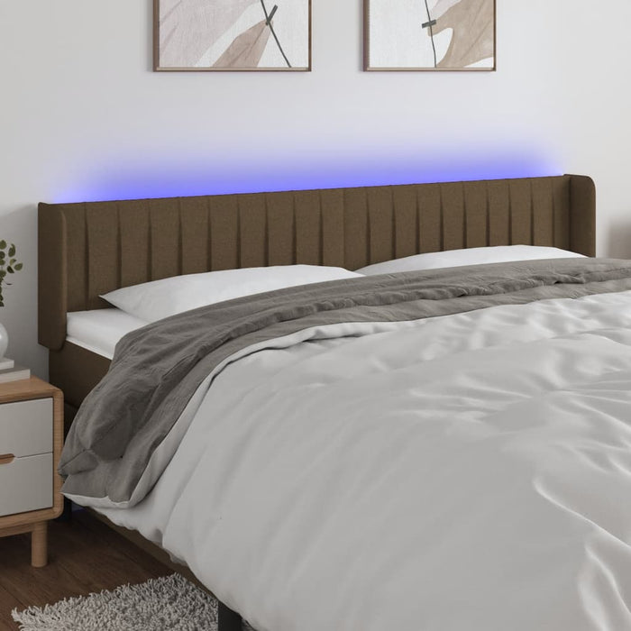 Tăblie de pat cu LED, maro închis, 203x16x78/88 cm, textil - WALTI WALTI