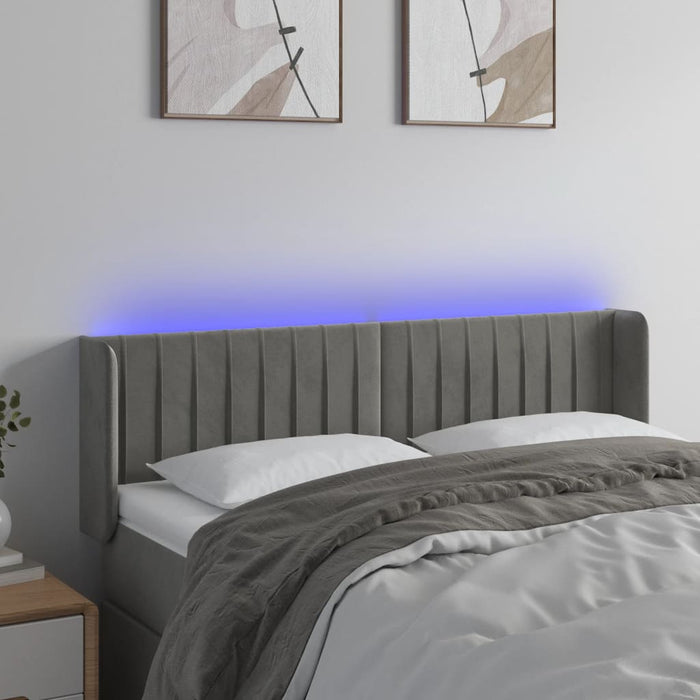 Tăblie de pat cu LED, gri deschis, 147x16x78/88 cm, catifea - WALTI WALTI