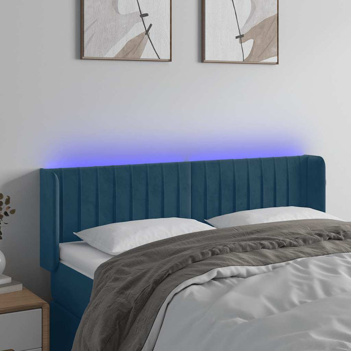 Tăblie de pat cu LED, albastru închis, 147x16x78/88 cm, catifea - WALTI WALTI