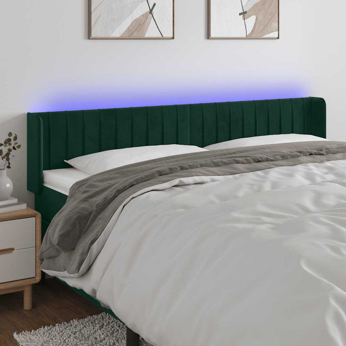 Tăblie de pat cu LED, verde închis, 163x16x78/88 cm, catifea - WALTI WALTI