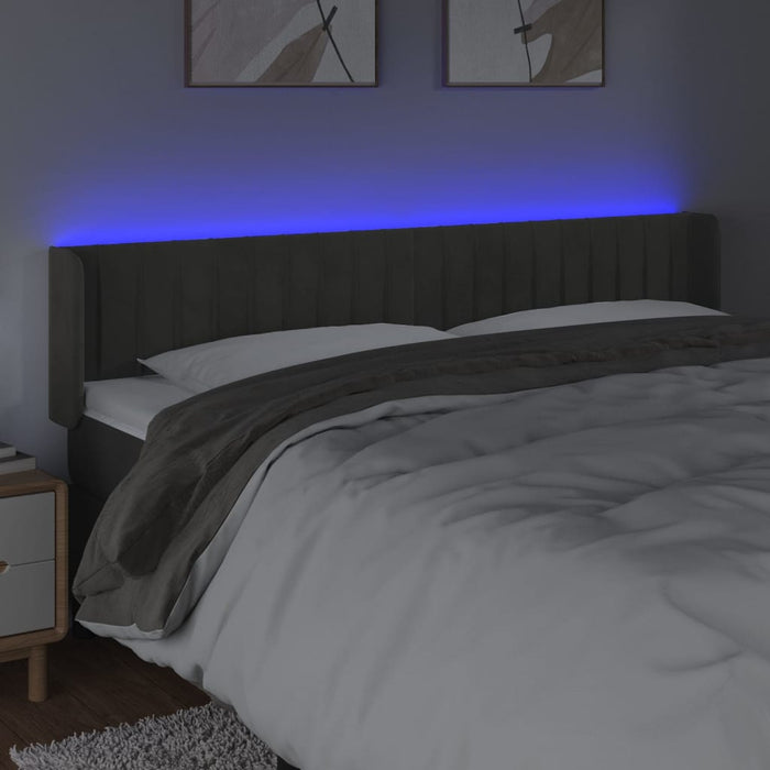 Tăblie de pat cu LED gri închis 183x16x78/88 cm catifea - WALTI WALTI