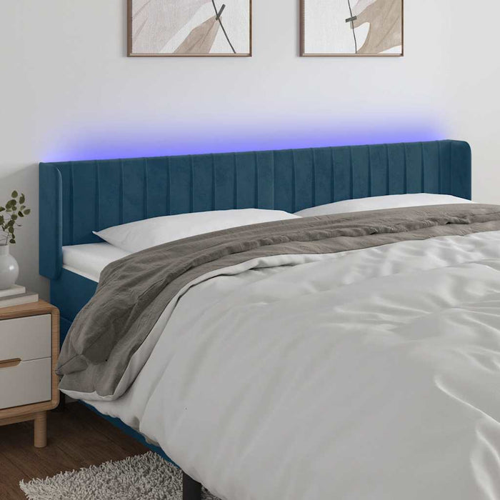 Tăblie de pat cu LED, albastru închis, 183x16x78/88 cm, catifea - WALTI WALTI