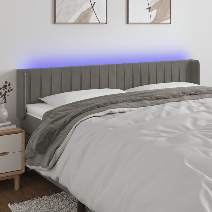 Tăblie de pat cu LED, gri deschis, 203x16x78/88 cm, catifea - WALTI WALTI