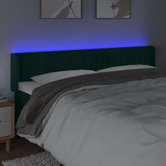 Tăblie de pat cu LED, verde închis, 203x16x78/88 cm, catifea - WALTI WALTI