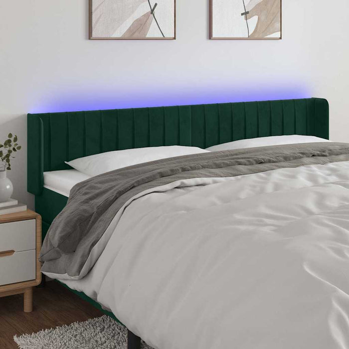 Tăblie de pat cu LED, verde închis, 203x16x78/88 cm, catifea - WALTI WALTI