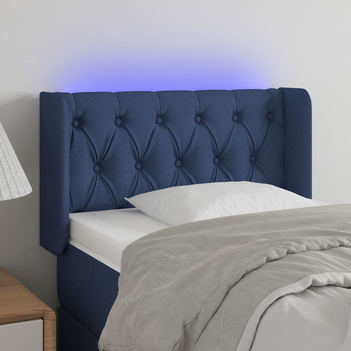 Tăblie de pat cu LED, albastru, 83x16x78/88 cm, textil - WALTI WALTI