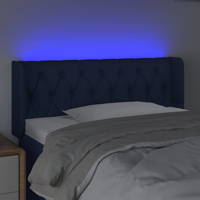 Tăblie de pat cu LED, albastru, 103x16x78/88 cm, textil WALTI