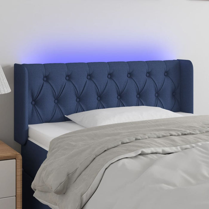 Tăblie de pat cu LED, albastru, 103x16x78/88 cm, textil WALTI