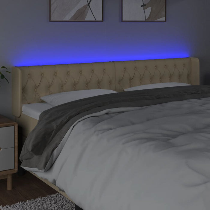 Tăblie de pat cu LED, crem, 203x16x78/88 cm, textil WALTI