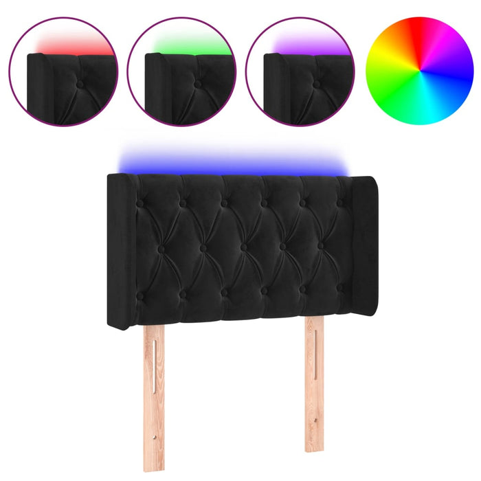 Tăblie de pat cu LED, negru, 83x16x78/88 cm, catifea WALTI