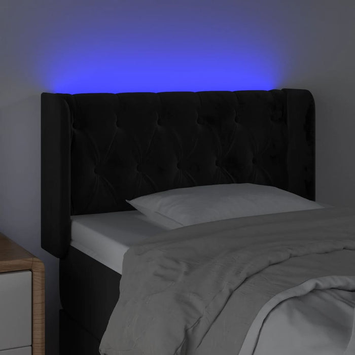 Tăblie de pat cu LED, negru, 83x16x78/88 cm, catifea WALTI