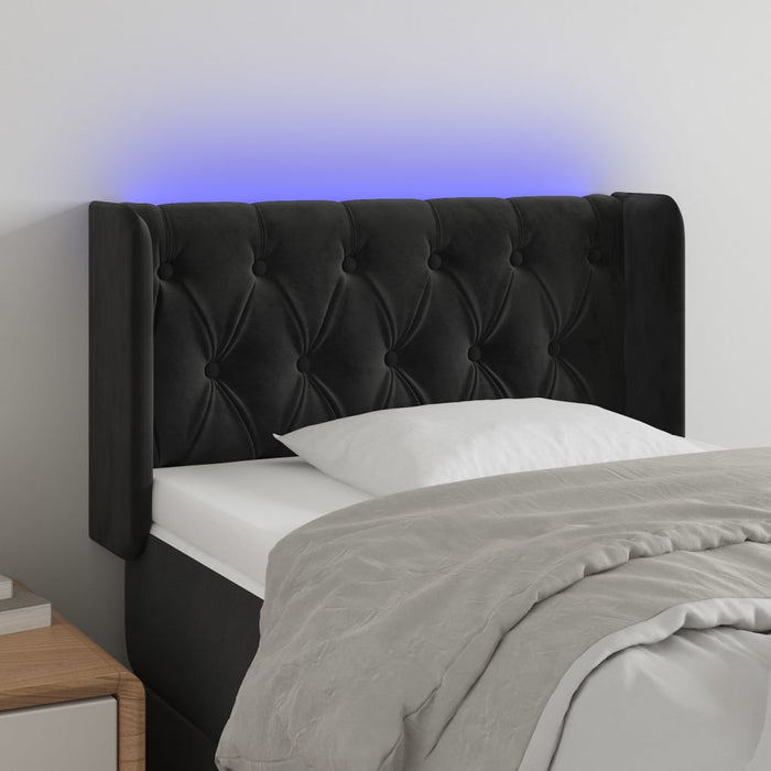 Tăblie de pat cu LED, negru, 83x16x78/88 cm, catifea WALTI