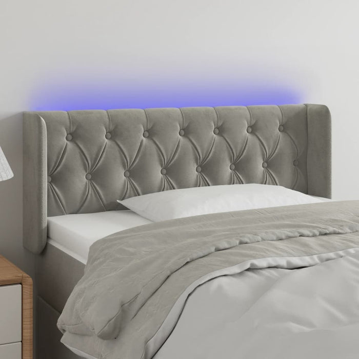 Tăblie de pat cu LED, gri deschis, 103x16x78/88 cm, catifea - WALTI WALTI