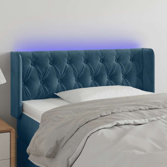 Tăblie de pat cu LED, albastru închis, 103x16x78/88 cm, catifea - WALTI WALTI