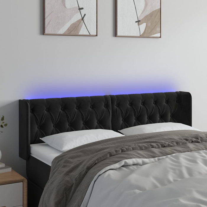 Tăblie de pat cu LED, negru, 147x16x78/88 cm, catifea - WALTI WALTI