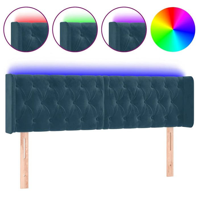 Tăblie de pat cu LED, albastru închis, 147x16x78/88 cm, catifea WALTI