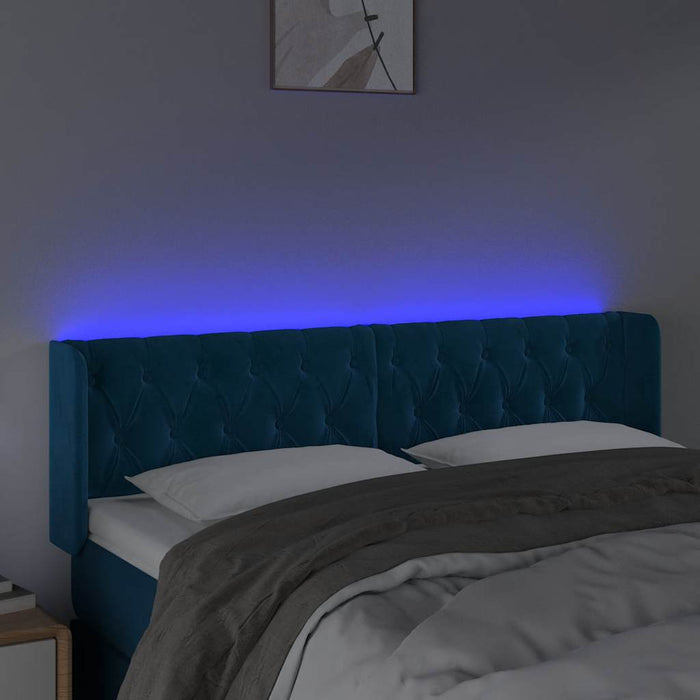 Tăblie de pat cu LED, albastru închis, 147x16x78/88 cm, catifea WALTI