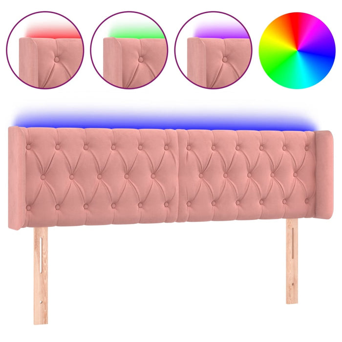 Tăblie de pat cu LED, roz, 147x16x78/88 cm, catifea WALTI