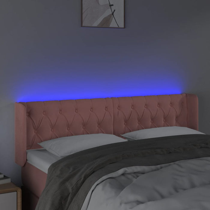 Tăblie de pat cu LED, roz, 147x16x78/88 cm, catifea WALTI